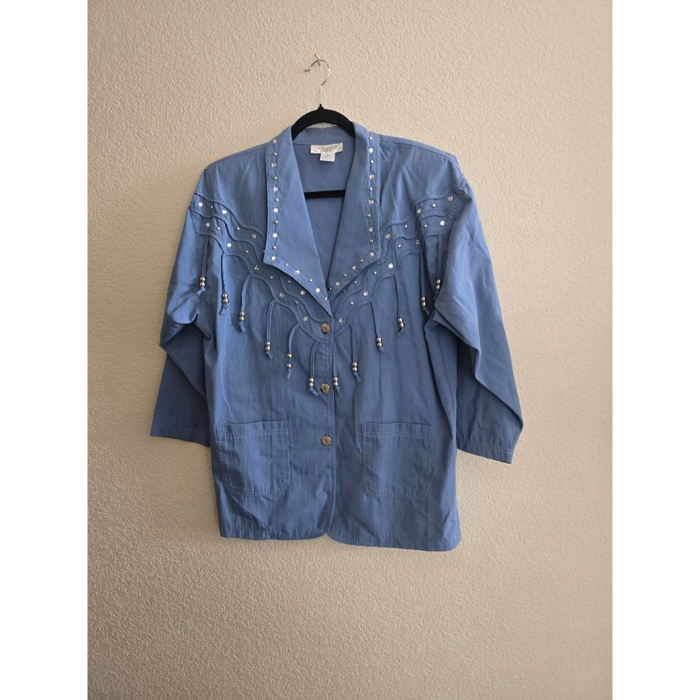 Vintage Adolfo Sport Blue Studded Beaded Jacket